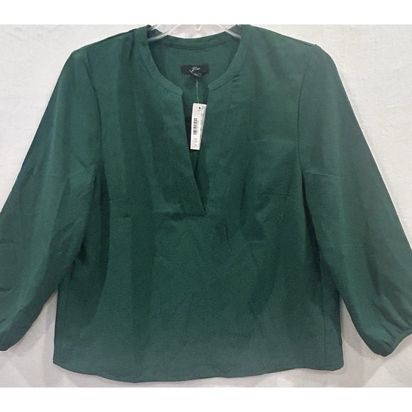 NEW JCrew Factory Women's V-Neck Blouse Green Size Large NWT - Picture 1 of 9
